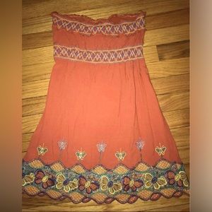 “Event” Orange Floral Hippie Boho Festival Embroidered Mini Sleeveless Dress M